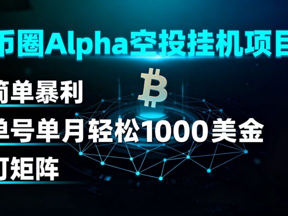 币圈alpha空投挂机项目 简单暴利 单号单月轻松1000+美金 可矩阵
